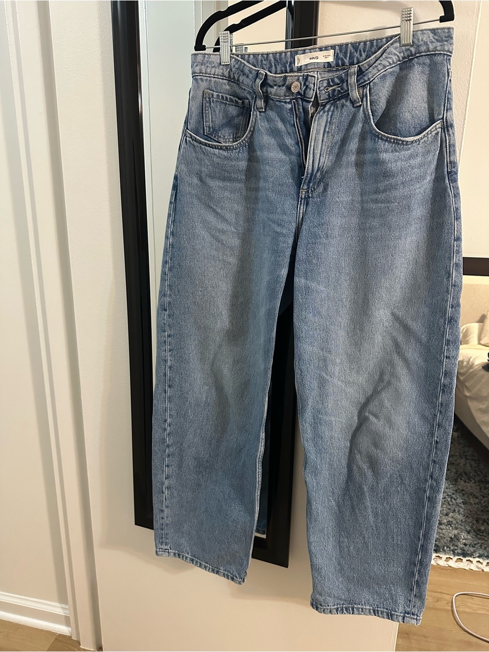 Mango Blue Denim Balloon Jeans with Contrast Stitching size 8